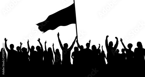 crowd people holding flag silhouette