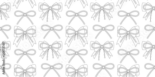 Bows seamless pattern. Bows outline on white background. Black and white pattern of bows