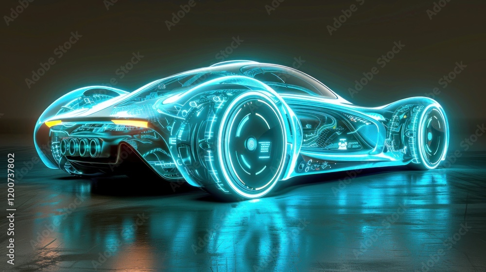 Futuristic Concept Car: Neon Blue Design Futuristic Concept Car: Neon Blue Design