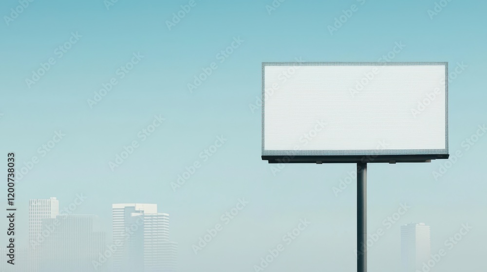 Fototapeta premium Empty Billboard Displaying Air Quality Warnings in Urban Cityscape with Clear Sky and Tall Buildings