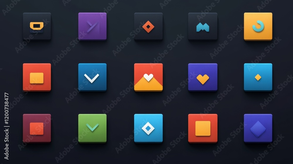 Colorful Square Button Icon Design Set
