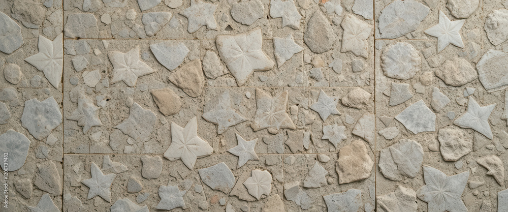 Textured flooring featuring star-shaped and irregular stone patterns. Textured flooring featuring star-shaped and irregular stone patterns.