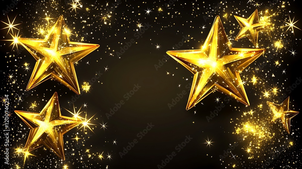 Golden Stars Sparkle On Black Background Golden Stars Sparkle On Black Background
