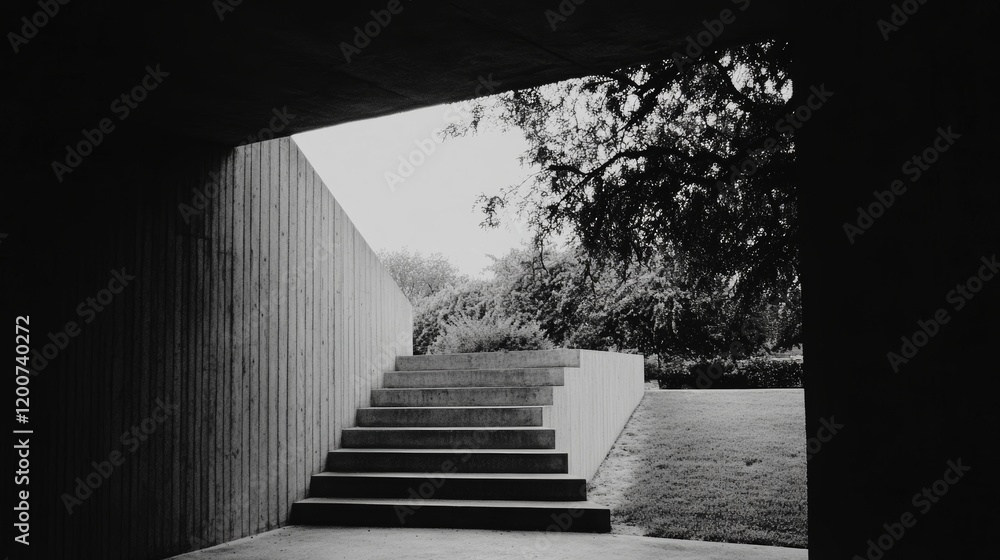 Fototapeta premium Concrete Steps Leading to Tranquil Garden