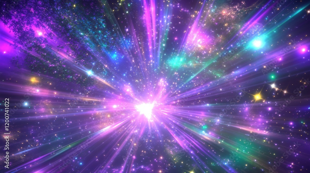 Cosmic Burst Vibrant Nebula with Stellar Rays Cosmic Burst Vibrant Nebula with Stellar Rays