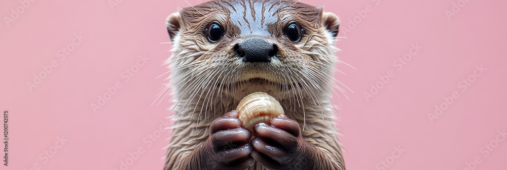 Obraz premium Adorable Otter Enjoying a Snail Treat