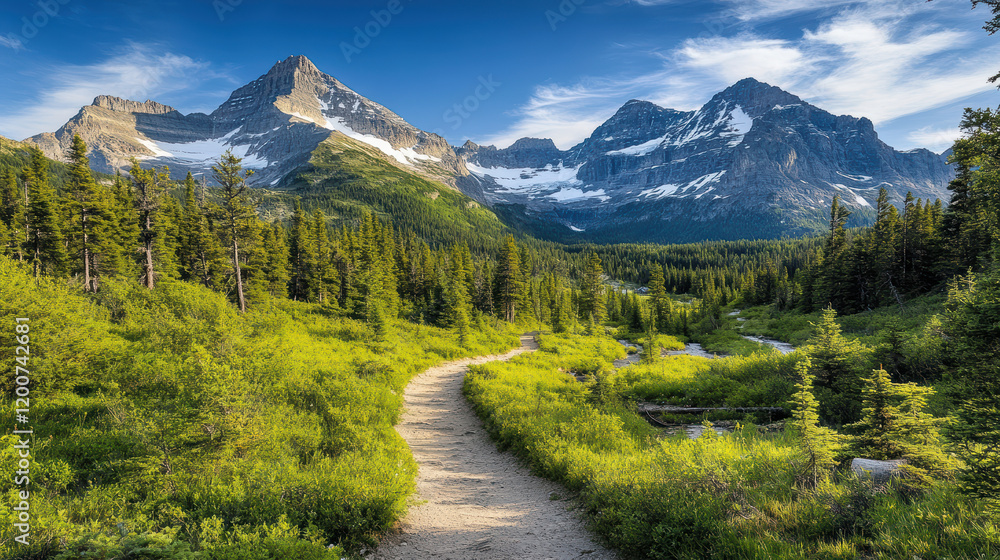 Obraz premium Breathtaking snow capped peaks in Glacier National Park, USA