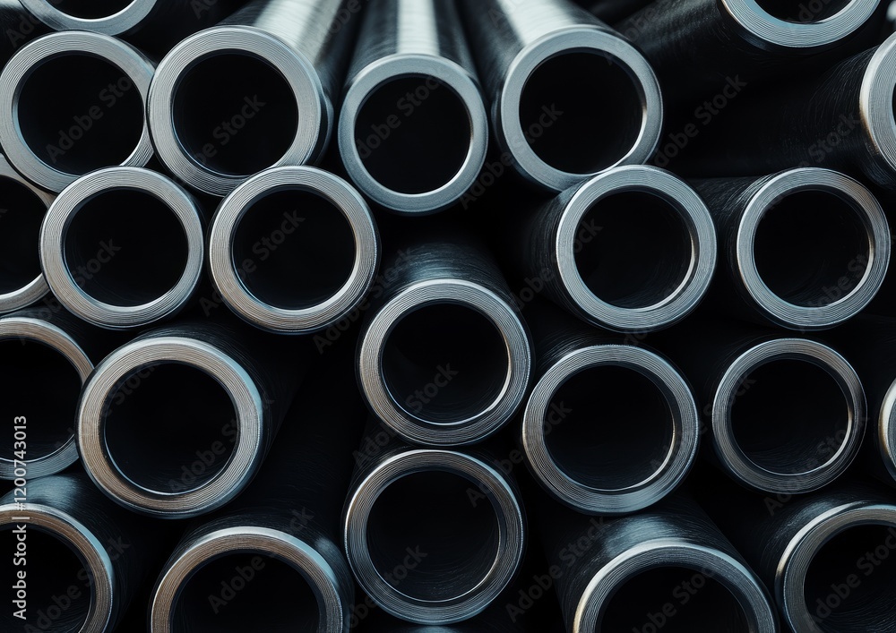 Stack of dark metal pipes, close-up view. Stack of dark metal pipes, close-up view.