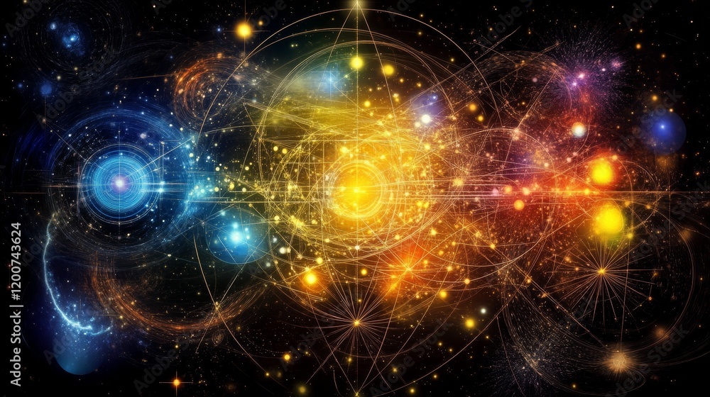 Obraz premium Cosmic Network Celestial Geometry and Energy Fields