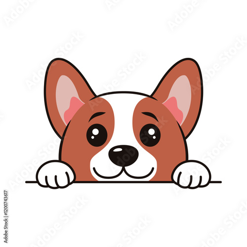 Cute Brown Dog Puppy Animal Cartoon Character is Peeking with Happy Expression