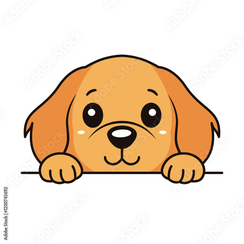 Cute Brown Dog Puppy Animal Cartoon Character is Peeking with Happy Expression