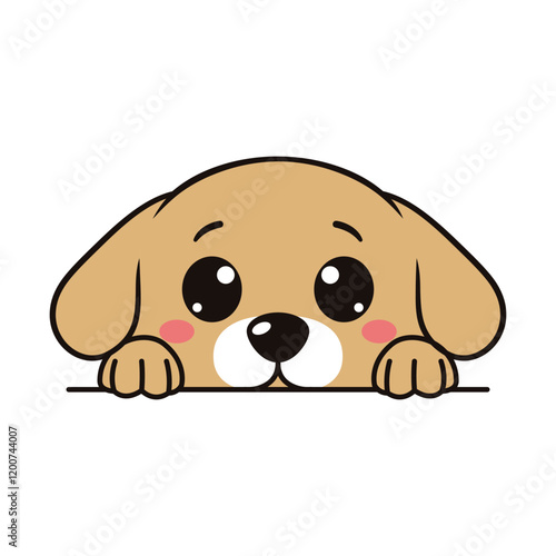 Adorable Brown Dog Puppy Animal Cartoon Character Peeking Hiding Feeling Afraid