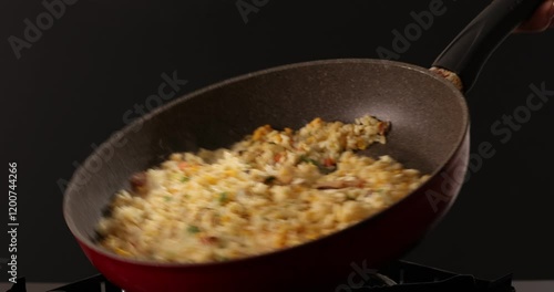 チャーハンを炒める様子