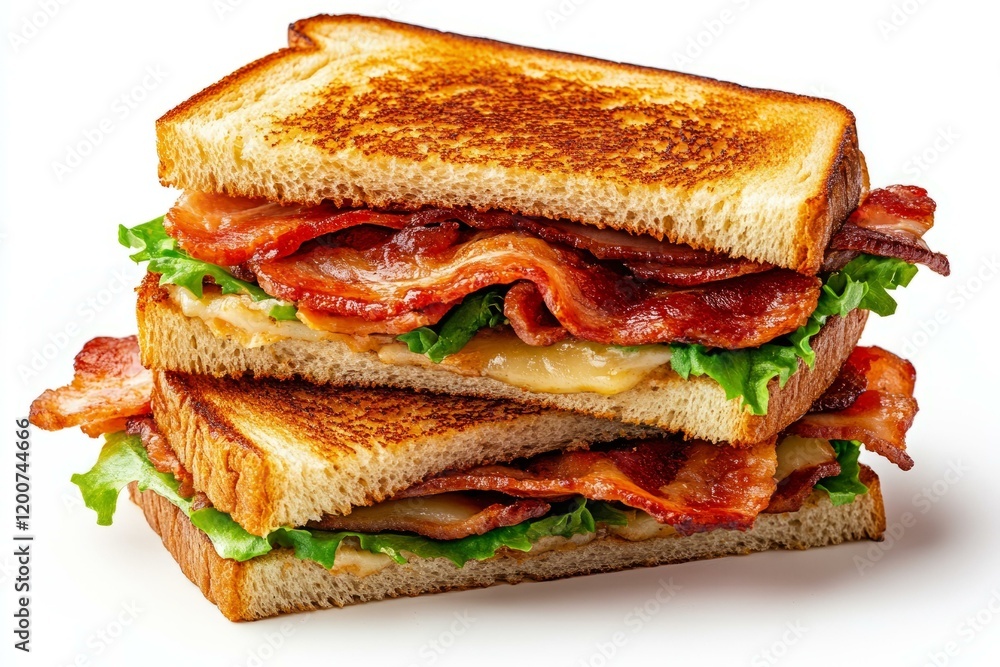 Bacon and cheese sandwich on plate with fresh ingredients and garnish Bacon and cheese sandwich on plate with fresh ingredients and garnish