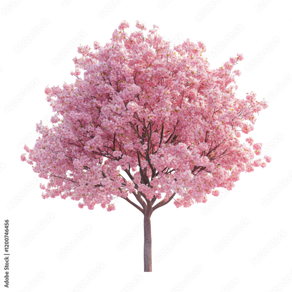 Fototapeta premium Isolated 3D Cherry Tree with Pink Blossoms on White Background