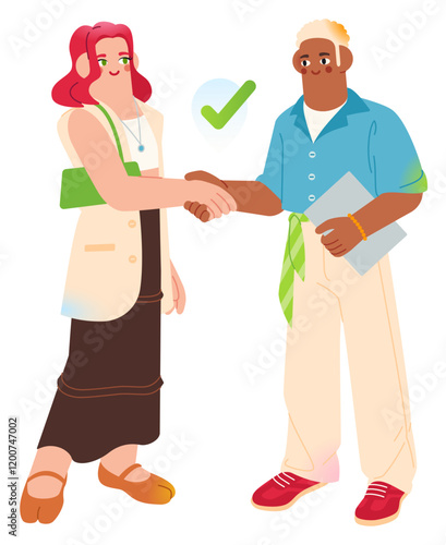 Woman and man shaking hands