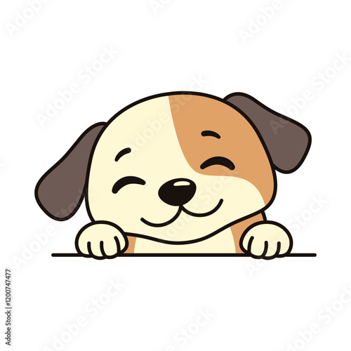 Cute Brown Dog Puppy Animal Cartoon Character is Peeking with Happy Expression