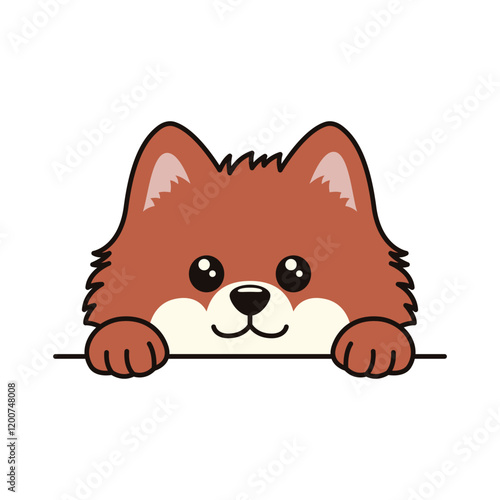 Cute Brown Dog Puppy Animal Cartoon Character is Peeking with Happy Expression