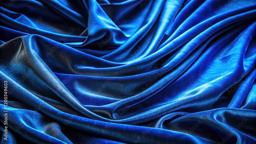 Fototapeta premium Luxurious Sapphire Blue Velvet Drapery - Silhouette Photography Featuring Deep Folds and Rich Texture for Elegant Interior Design Inspiration