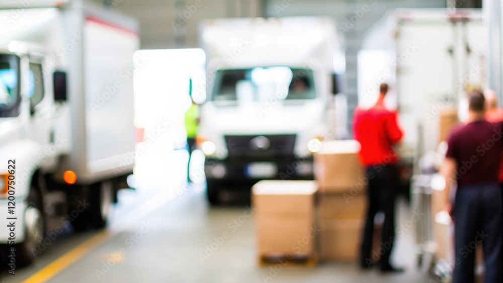 Freight Operations Blur: Blurred background of a busy warehouse with trucks.
Freight Operations Blur: Blurred background of a busy warehouse with trucks.