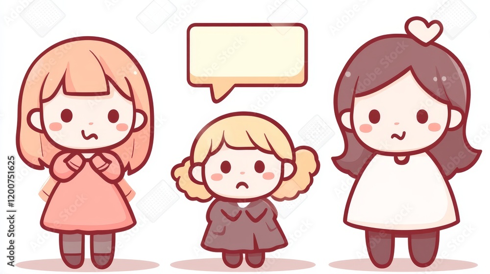 Cute Girls Cartoon Illustration Conversation Sadness Cute Girls Cartoon Illustration Conversation Sadness