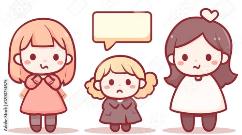 Cute Girls Cartoon Illustration Conversation Sadness