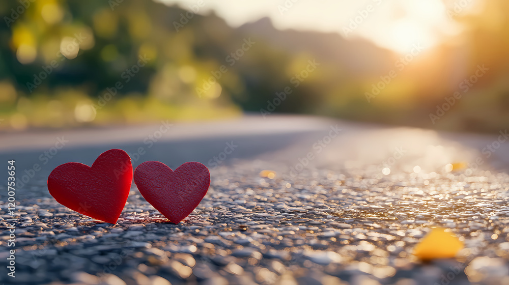 Fototapeta premium Romantic hearts under sunset