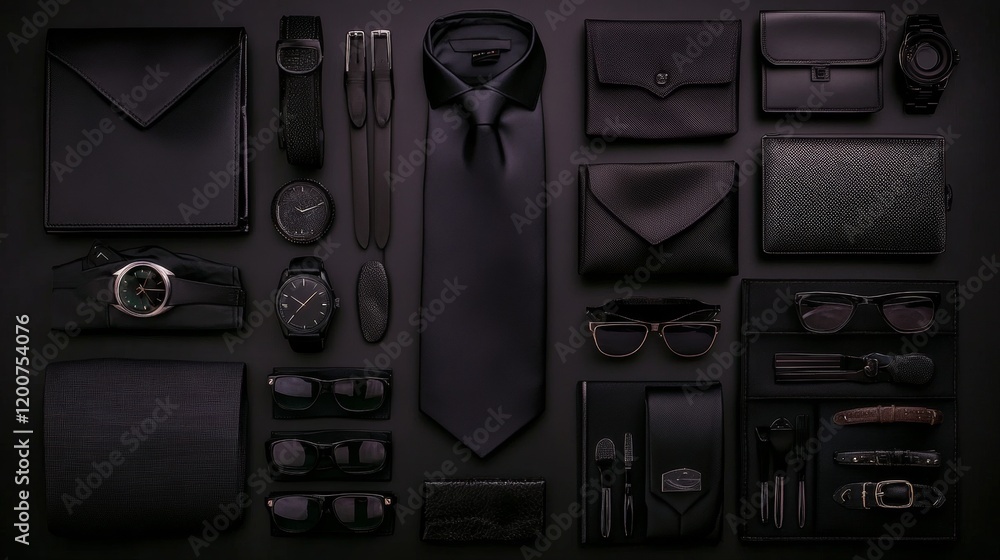 Fototapeta premium Dark Elegance Men's Accessories and Fashion Flatlay