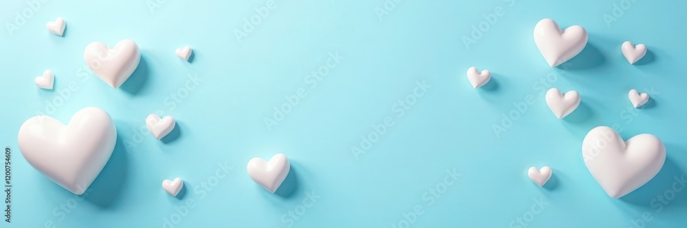 Obraz premium Scattered white hearts, light blue backdrop Elegant Valentine's design , white, love