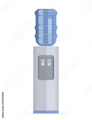 Water cooler with hot and cold water for office and home on a white background.  Suitable for illustrations of office interiors, promotional materials, or articles about healthy lifestyle. Vector 