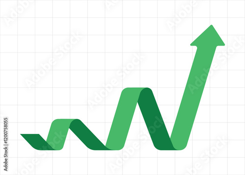 green business arrow graph going up with grid background represents trading profit business growth economic boom and financial surplus, round corder style