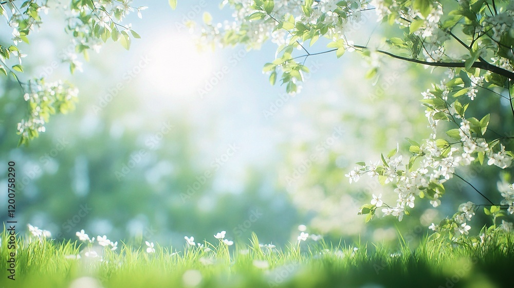 Serene Spring Forest Scene with Sunlit Trees and Bright Atmosphere Serene Spring Forest Scene with Sunlit Trees and Bright Atmosphere