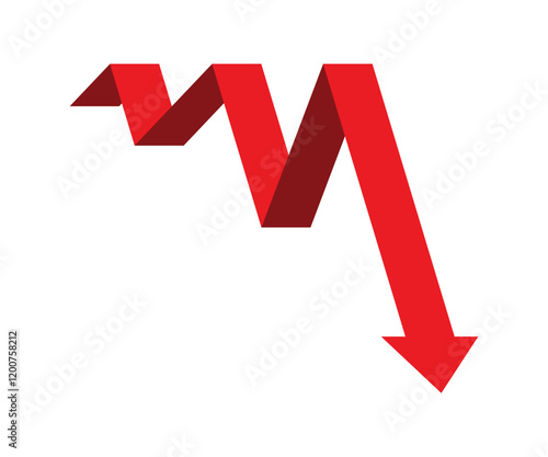 red business arrow graph going down represents trading loss business decline economic recession and financial deficit