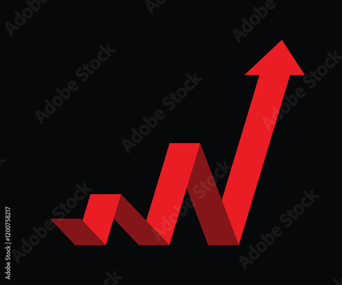 red business arrow graph going up with black backround represents trading profit business growth economic boom and financial surplus