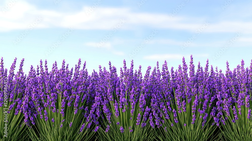 Naklejka premium A vibrant field of lavender under a clear blue sky.