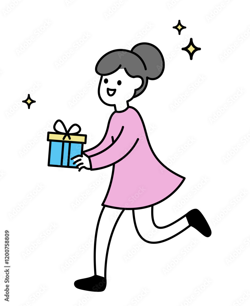 Happy young woman running with gift Happy young woman running with gift