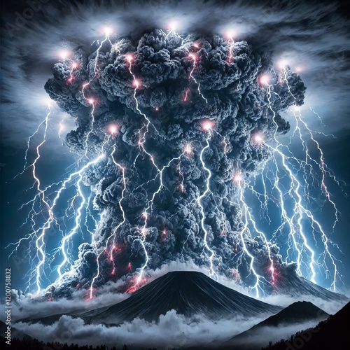 590 Lightning bolts occurring within the ash cloud of an eruptin photo