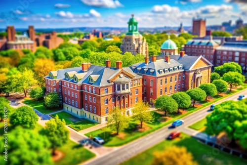 Tilt-shift photography transforms Brown University's Providence campus into a captivating miniature Ivy League world. photo