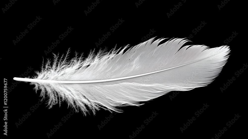 Obraz premium A single, floating feather on a dark background, embodying the lightness and freedom of thought.