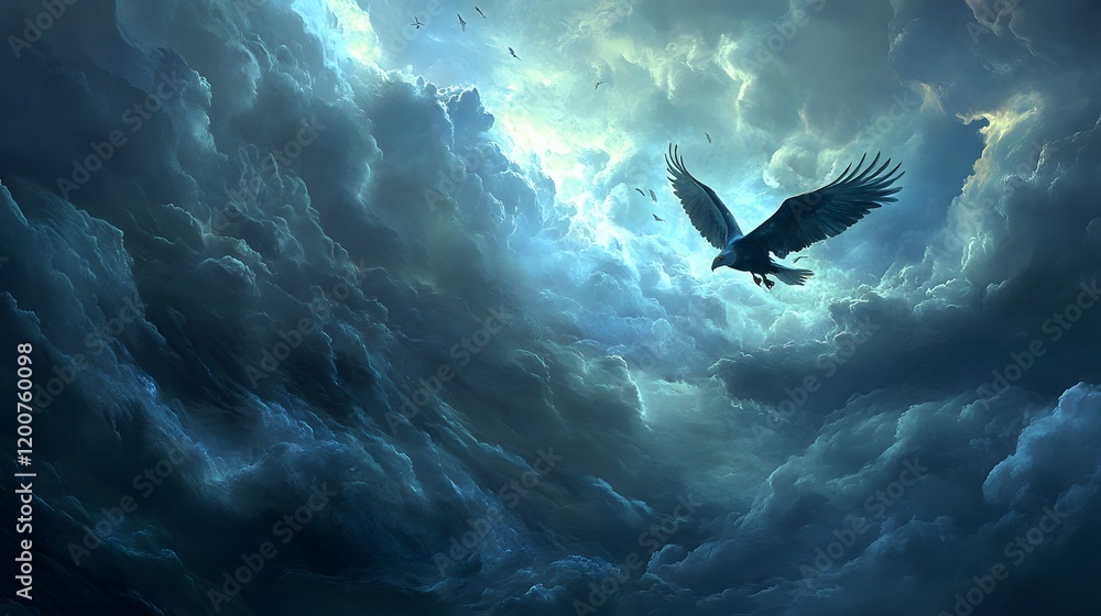 Fototapeta premium Majestic Eagle Soaring Through Dramatic Storm Clouds