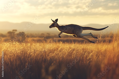 Kangaroo Leap at Sunset: Australian Outback Wildlife photo