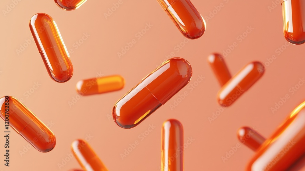 Vibrant Orange Capsules Floating Against a Soft Gradient Background Vibrant Orange Capsules Floating Against a Soft Gradient Background