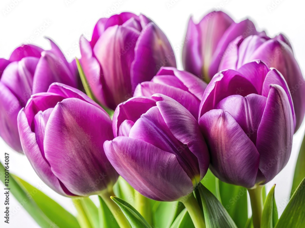 Obraz premium White background showcases exquisite violet tulip still life; perfect floral images.