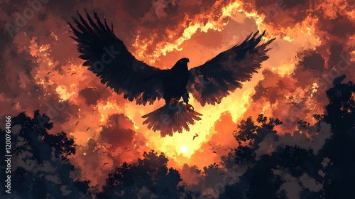 Wallpaper Mural Majestic Eagle Soaring Through Fiery Sunset Sky Torontodigital.ca