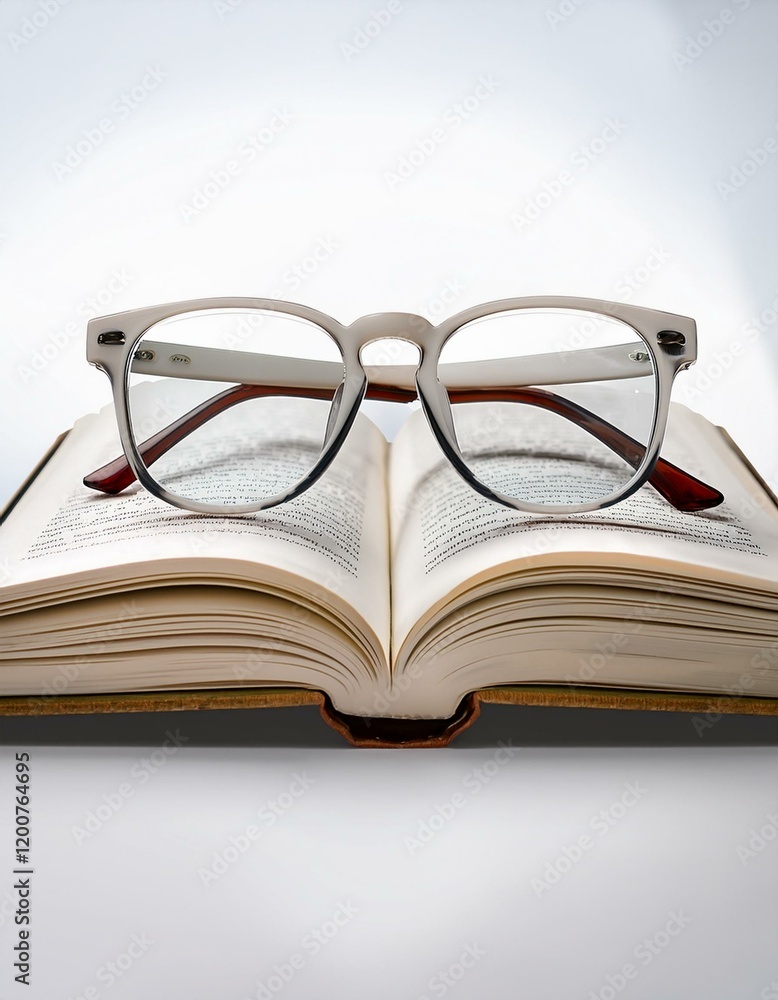 Eyeglasses rest on an open book, ready for reading.