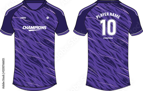 Sports jersey t shirt design flat sketch illustration, Camouflage pattern raglan sleeve Football jersey concept with front and back view for Soccer, Cricket, Volleyball, Rugby, badminton uniform