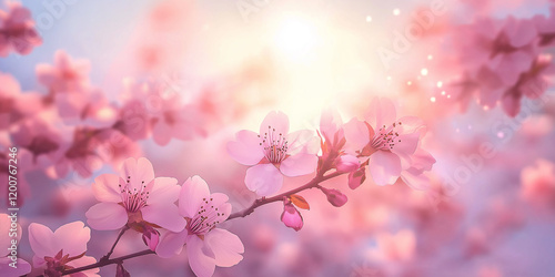 Cherry blossom in focus with a natural scene behind photo