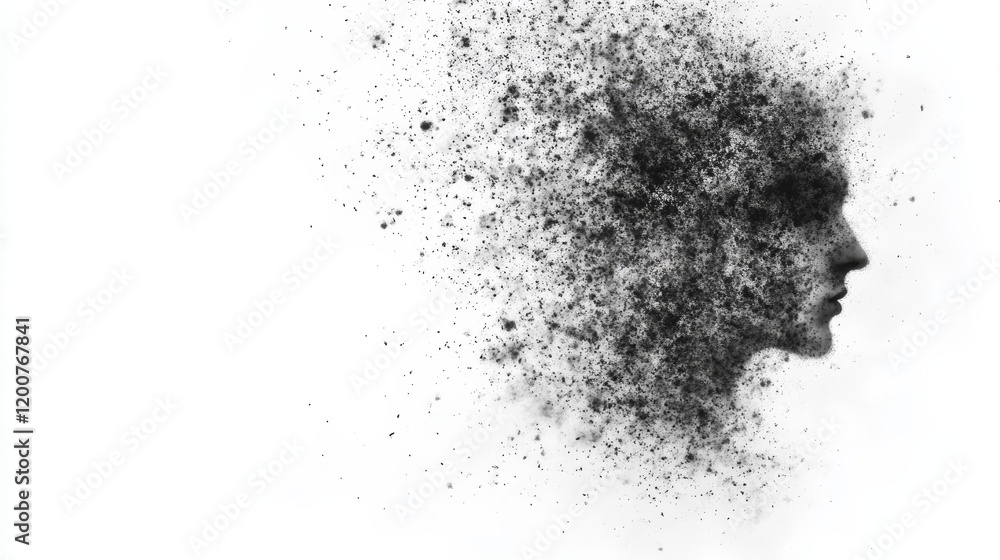 Fototapeta premium Disintegrating Face, Abstract Portrait, Ephemeral Existence