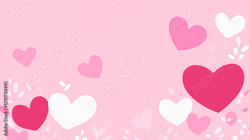 Happy Valentines background with abstract white red and pink hearts frame pattern on lovely pink wallpaper blank romantic template design photo