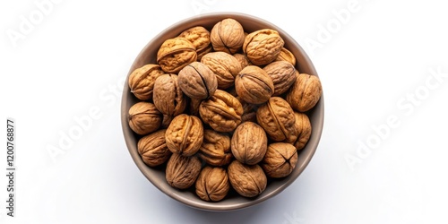 Top View of a Bowl Filled with Fresh Walnuts on White Background - Nutritious Snack, Healthy Eating, Natural Ingredients, Organic Food Photography, Delicious Nuts, Culinary Delight